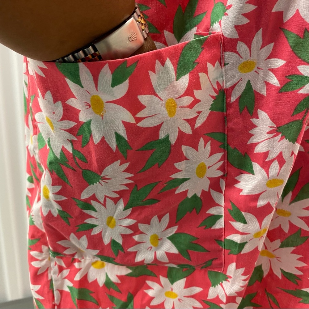 70s Vtg Pink Housedress W Daisies - image 4